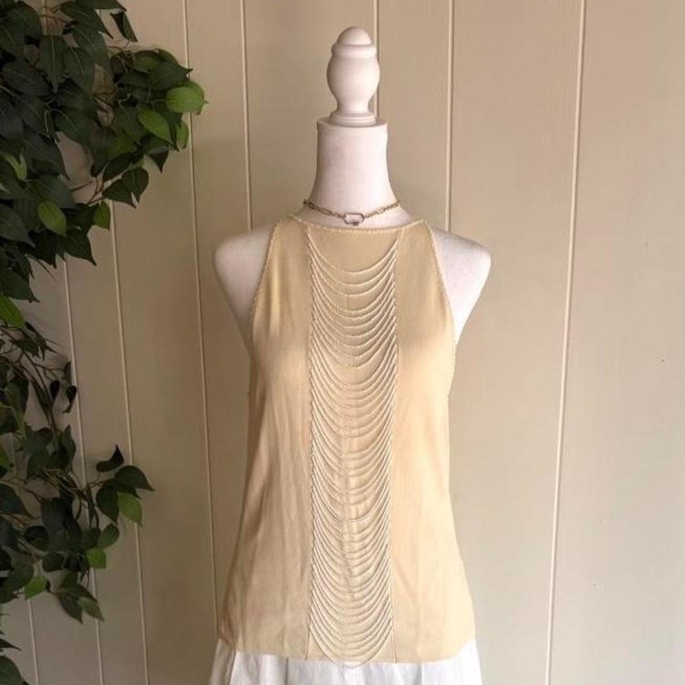 Cyrus Cream Beaded Halter Neck Top Women's Size Large